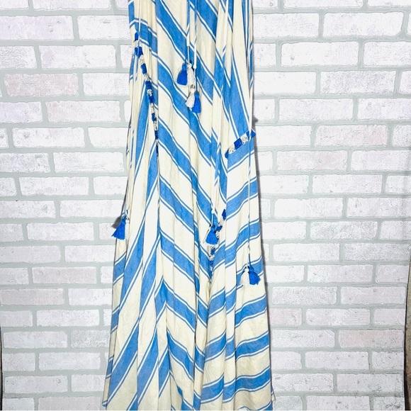 Dodo Bar Or Pedro Blue and Cream Spaghetti Strap Maxi Sundress Size S - Picture 4 of 10